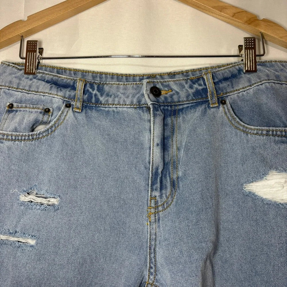 Future Collective Alani Noelle Distressed Denim Bermuda Shorts Light‎ Wash 10